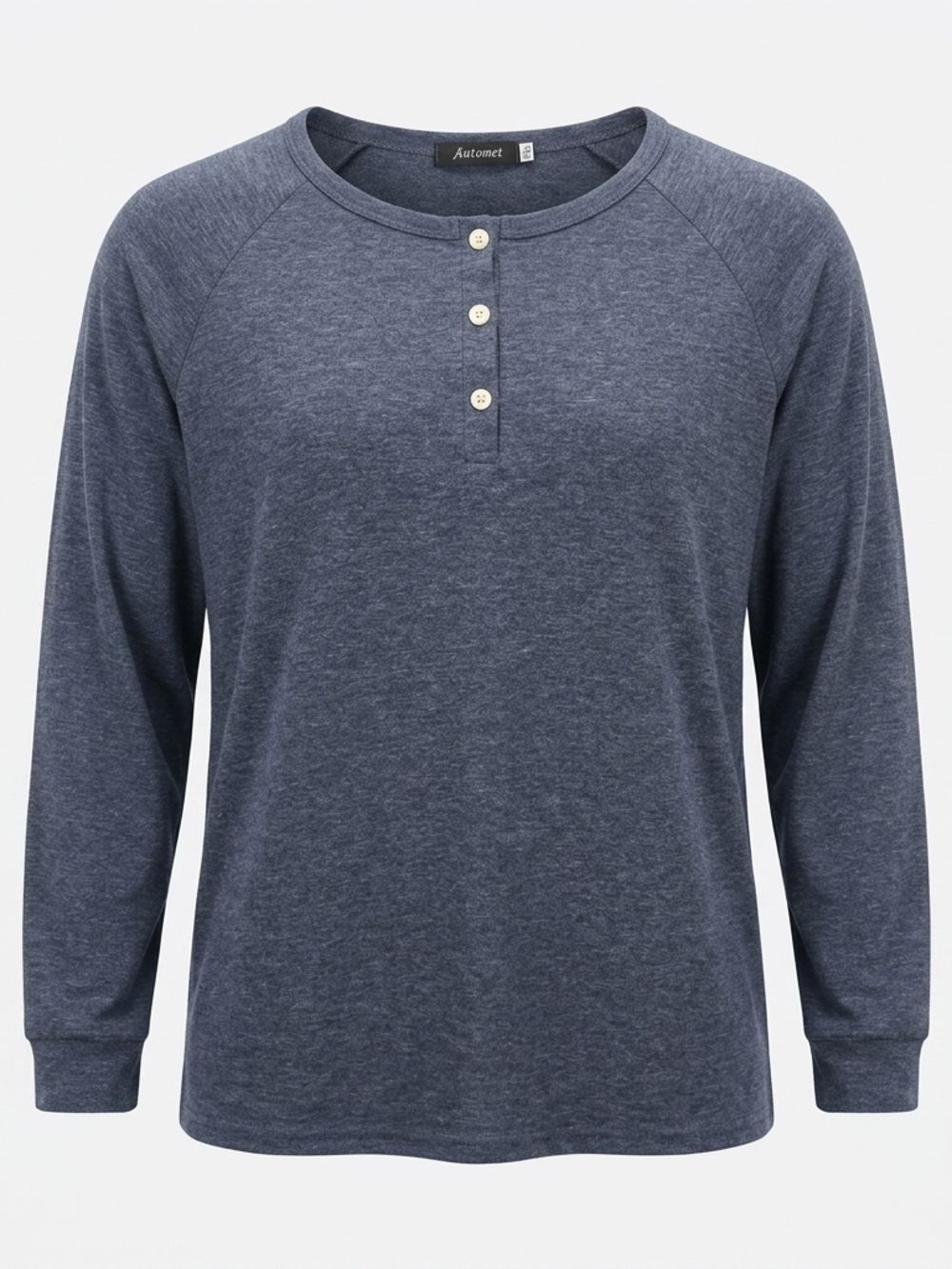 Women's Long-Sleeve Heather Slate Blue Henley XXL